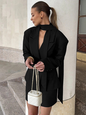 ブラック 2025年版 女性用スカーフタイ付きホワイトブレザー