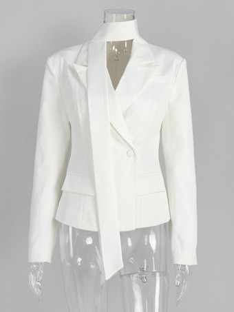 2025年版 女性用スカーフタイ付きホワイトブレザー