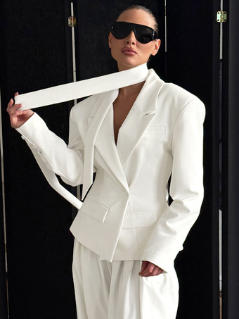 ホワイト 2025年版 女性用スカーフタイ付きホワイトブレザー