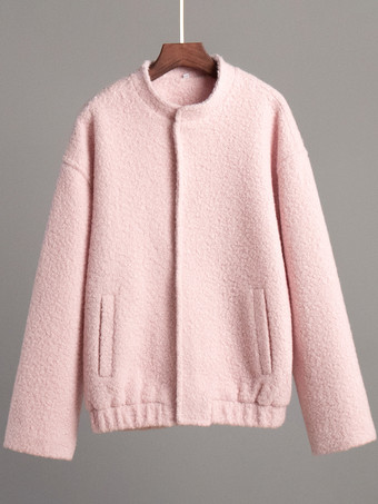 スタンドカラーのピンクのプラッシュジャケット（レディース）2025