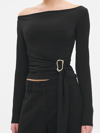 オフショルダートップス（レディース） ルーシュウエスト＆バックルディテール 2025