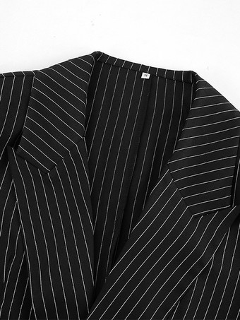 2025年レディース向け、深めのVネックストライプ柄クロップド丈ブレザー