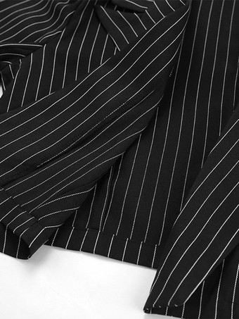 2025年レディース向け、深めのVネックストライプ柄クロップド丈ブレザー