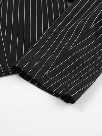 2025年レディース向け、深めのVネックストライプ柄クロップド丈ブレザー