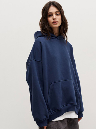 ダークネイビーカンガルーポケット付きオーバーサイズパーカー（レディース）2025