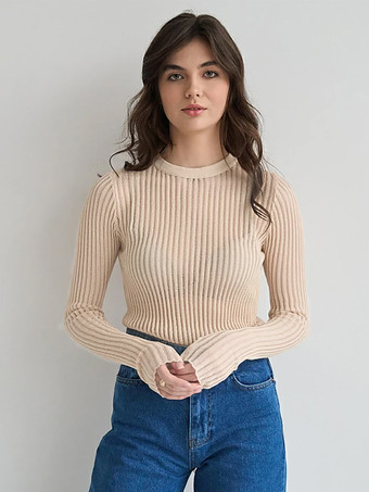 縦方向のテクスチャデザインが特徴のレディース向けシアーニットトップス（2025年）