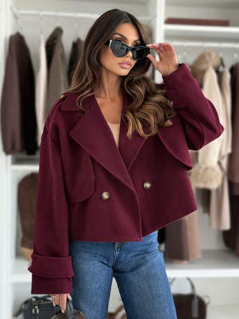 バーガンディーオーバーサイズ ドロップショルダー クロップコート（レディース）2025