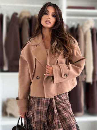 ラクダ色 オーバーサイズ ドロップショルダー クロップコート（レディース）2025