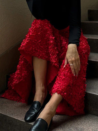 3Dローズフラワーディテールロングスカート（レディース）2025