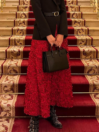 3Dローズフラワーディテールロングスカート（レディース）2025