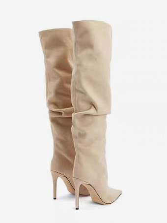 スエードオーバーニーブーツ レディース スエードポインテッドトゥハイヒールブーツ