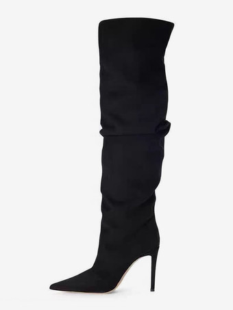 ブラック スエードオーバーニーブーツ レディース スエードポインテッドトゥハイヒールブーツ