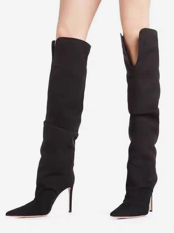 スエードオーバーニーブーツ レディース スエードポインテッドトゥハイヒールブーツ