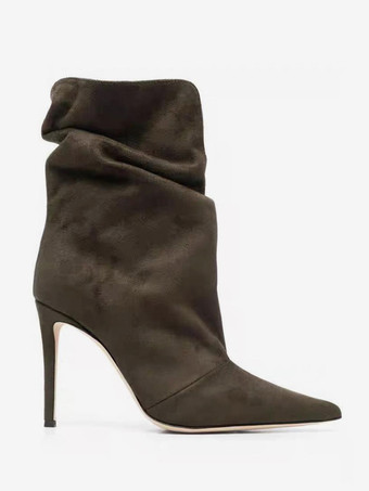 スエードアンクルブーツ レディース ポインテッドトゥ ハイヒール ブーティ