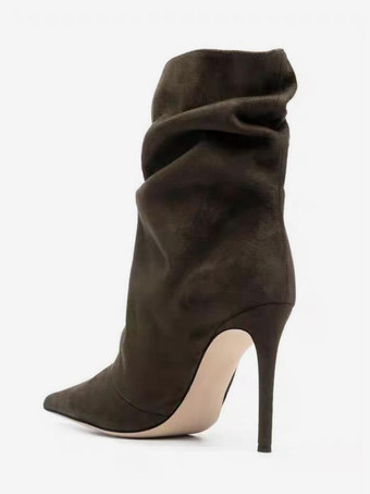 スエードアンクルブーツ レディース ポインテッドトゥ ハイヒール ブーティ
