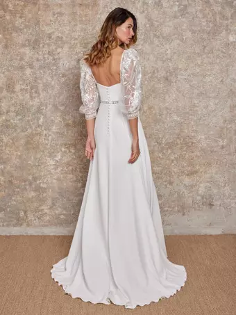 3/4 sleeve boho wedding dress Boho Wedding Dress, With Short Flutter Sleeves, Elopement Bohemian Lace Wedding Dress, Boho Kimono Style Wedding Dress, Style CLARA