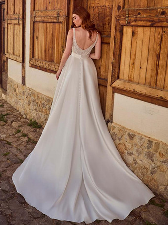 ツーピース ヴィンテージ ウェディングドレス ショート ウェディングドレス サテン生地 レース スクエアネック Aライン トレーン付き ウェディングドレス ノースリーブ ロング