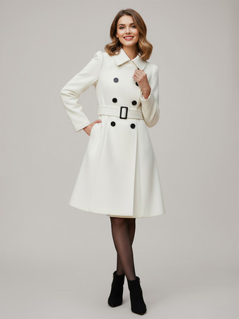blanco Abrigo midi de lana cruzado con cinturón en blanco para mujer 2025