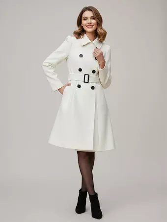 ホワイトウールダブルブレストコート ホワイト ウール混合 ダブル