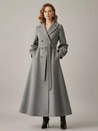 Makkrom Trench Lungo Doppiopetto Donna - Antivento, Classico Con Cintura - Grigio Scuro (XL)