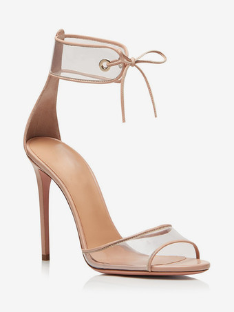 レディースサンダルシューズ 透明ハイヒール アンクルストラップサンダル