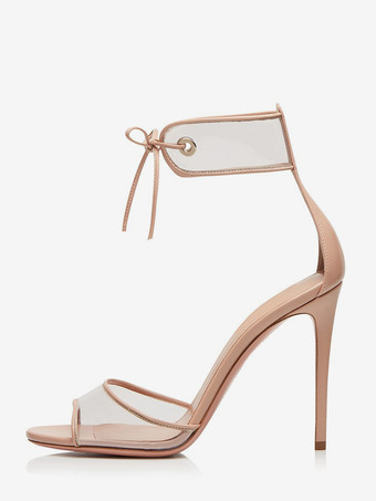 肌色レディースサンダルシューズ 透明ハイヒール アンクルストラップサンダル