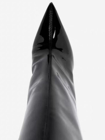 ブラックニーハイブーツ レディース ポインテッドトゥ ウェッジ ニーレングスブーツ