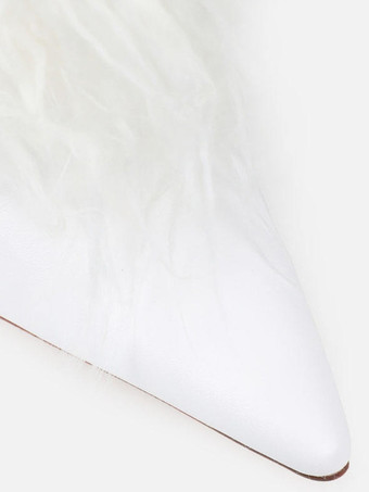 レディースニーハイブーツ フェイクファー ポインテッドトゥ ハイヒール ニーレングスブーツ