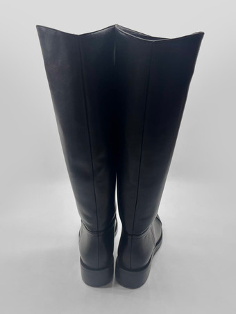 ブラック乗馬ブーツ レディース ラウンドトゥ フラットニーハイブーツ