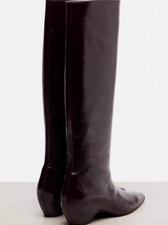 レディースニーハイブーツ ポインテッドトゥ ウェッジヒールブーツ