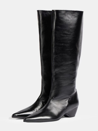 レディースニーハイブーツ ポインテッドトゥ ウェッジヒールブーツ