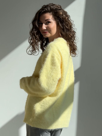 Fuzzy Knit V-Neck Cardigan For Women 2025