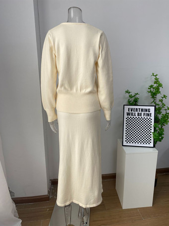 Zweiteiliges Set aus Strickjacke mit V-Ausschnitt und langem Strickrock für Damen 2025