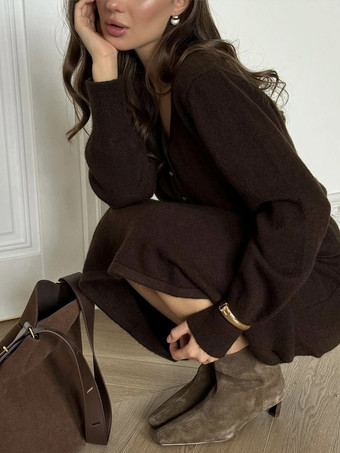 Zweiteiliges Set aus Strickjacke mit V-Ausschnitt und langem Strickrock für Damen 2025