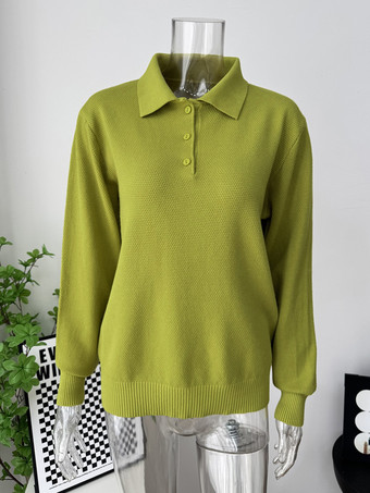 Grün Relaxed Fit Strick-Polopullover mit klassischem Kragen für Damen 2025