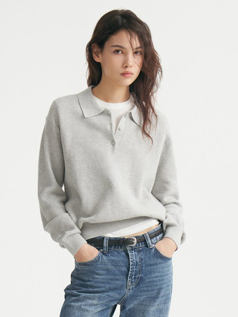 Relaxed Fit Strick-Polopullover mit klassischem Kragen für Damen 2025