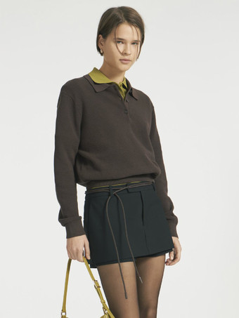 DunkelbraunRelaxed Fit Strick-Polopullover mit klassischem Kragen für Damen 2025