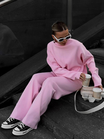 Conjunto de ropa de estar por casa de punto liso para mujer 2025