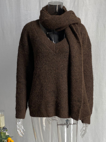 リラックスフィットニットプルオーバーセーター（スカーフ付き、レディース）2025