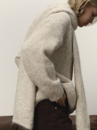 リラックスフィットニットプルオーバーセーター（スカーフ付き、レディース）2025