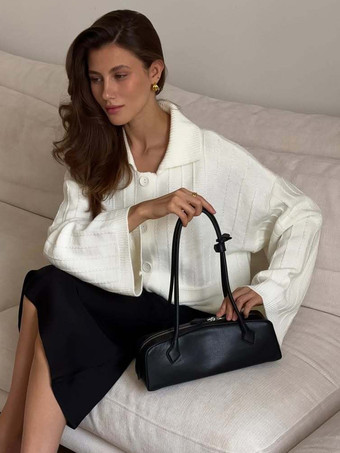 Rippstrick-Polo-Cardigan mit übergroßen Ärmeln für Damen 2025