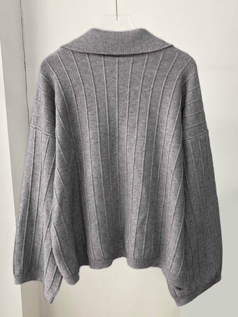 Rippstrick-Polo-Cardigan mit übergroßen Ärmeln für Damen 2025