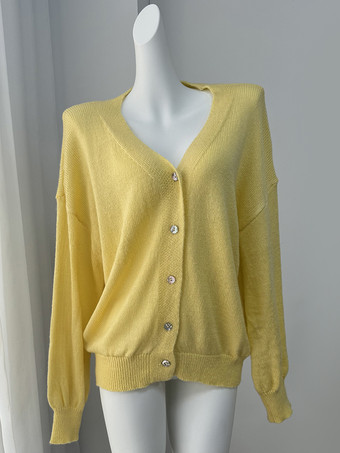 Oversized Solid Color V-Neck Cardigan Balloon Sleeves For Women 2025