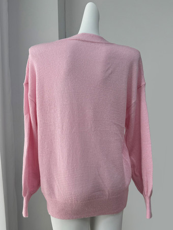 Oversized Solid Color V-Neck Cardigan Balloon Sleeves For Women 2025