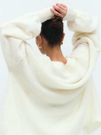 Oversized Solid Color V-Neck Cardigan Balloon Sleeves For Women 2025