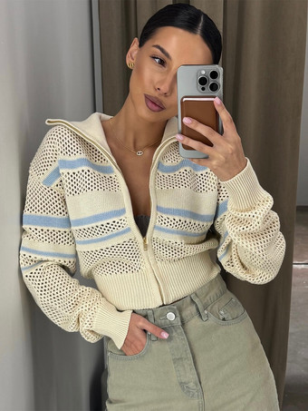 Albicocca Cardigan corto a righe in maglia aperta per donna 2025