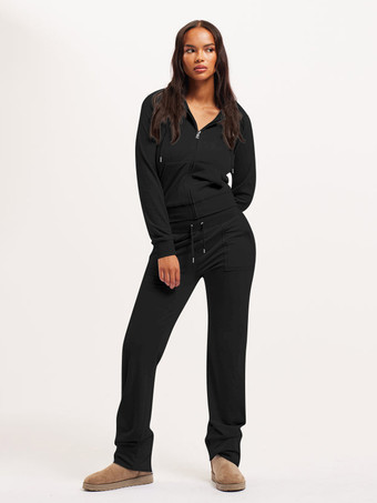 negro Conjunto de chándal de terciopelo con capucha y pantalón para mujer (2025)