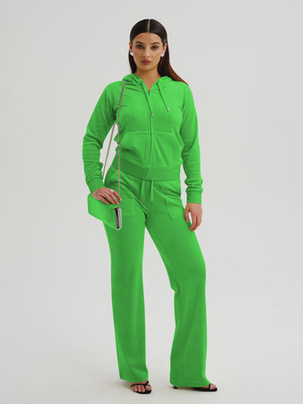 verde Conjunto de chándal de terciopelo con capucha y pantalón para mujer (2025)