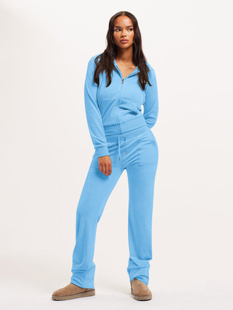 Azul celeste claroConjunto de chándal de terciopelo con capucha y pantalón para mujer (2025)