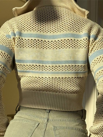 Cardigan corto a righe in maglia aperta per donna 2025